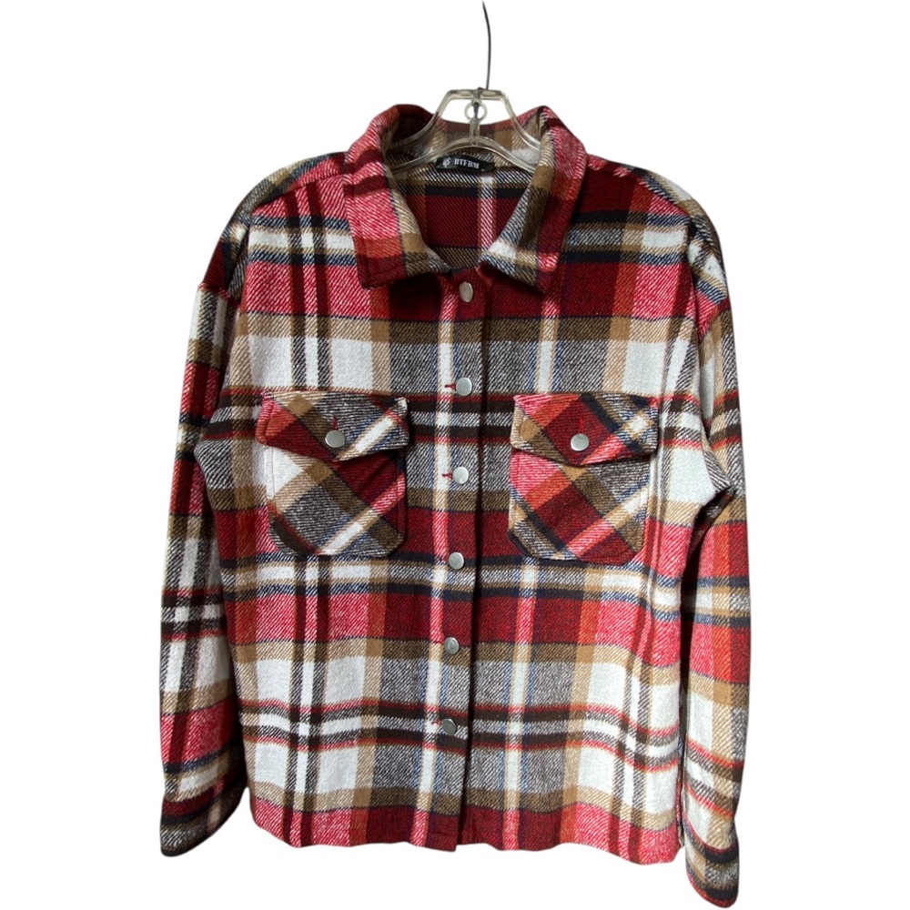 Women Shacket Jacket  Button Down Casual Plaid Flannel Medium Like New